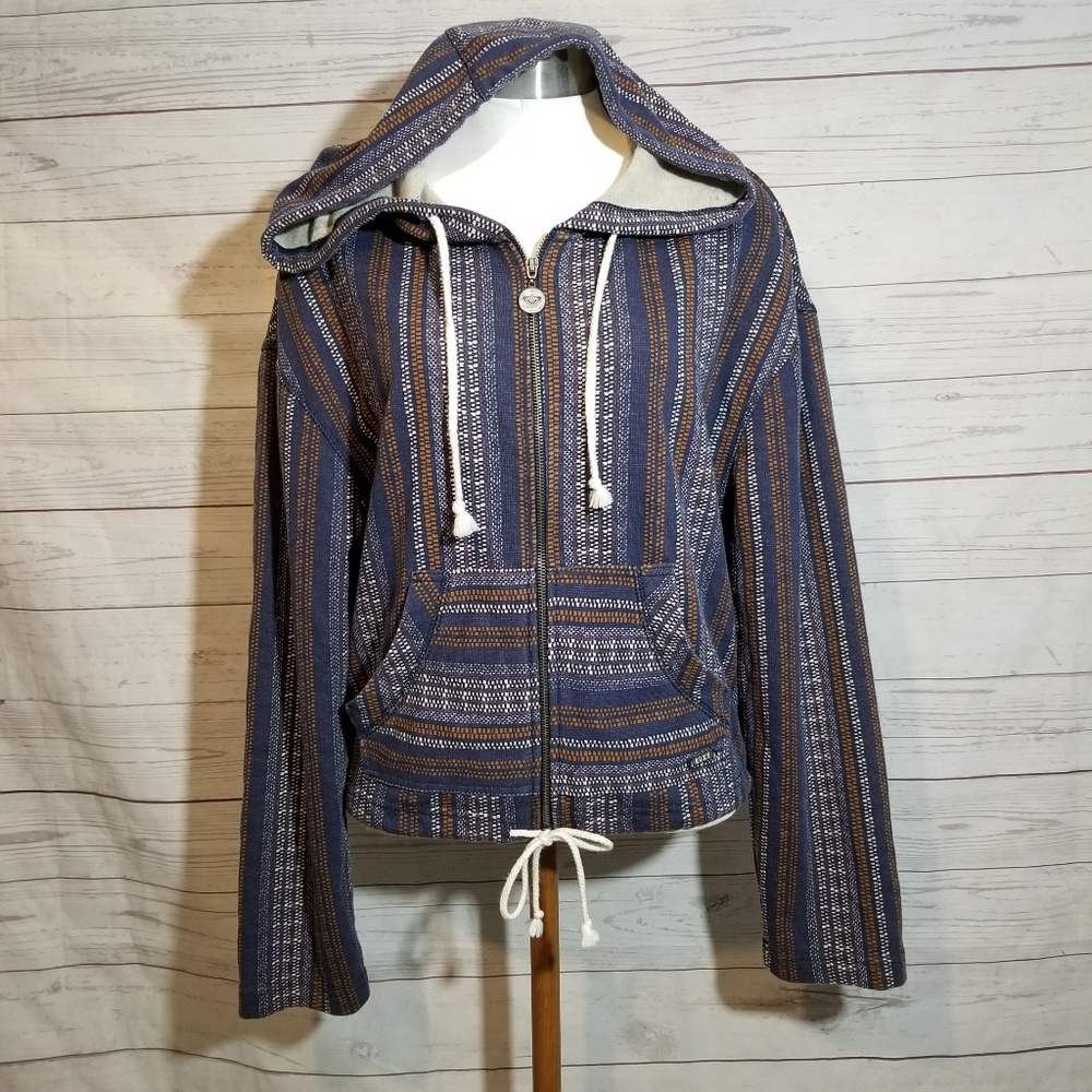 Roxy Blue Striped Zipper Coat
